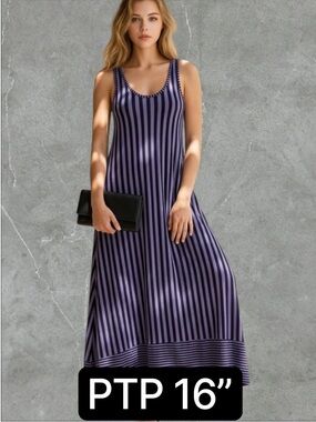 💟GAP Purple and Navy Vertical-Stripe Sleeveless Maxi Dress